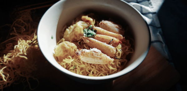 High angle view of meal served in bowl