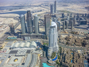 High angle view of buildings in city