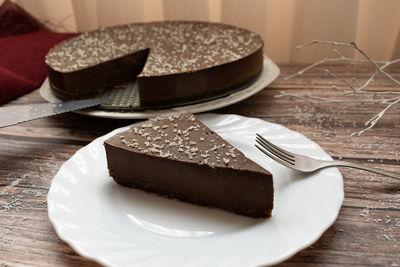 Close-up of cake in plate on table