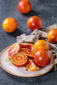 High angle view of fruits on table