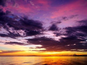 Scenic view of sea against dramatic sky