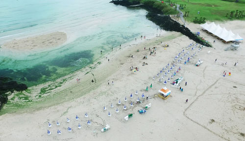 High angle view of people at beach