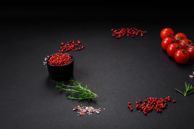 High angle view of christmas decorations on table