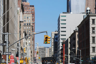 Low angle view of road signs in city