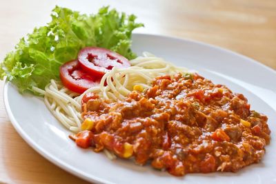 Close-up of pasta in plate