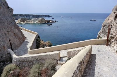 High angle view of sea shore against sky