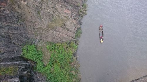 High angle view of man sailing in sea