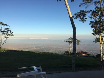 Scenic view of landscape against clear blue sky