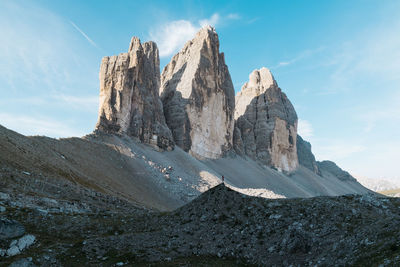 Low angle view of rock formation against sky