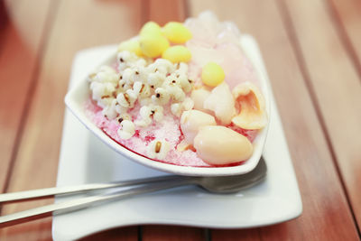 Close-up of food in plate on table