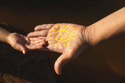 Cropped image of people touching hands