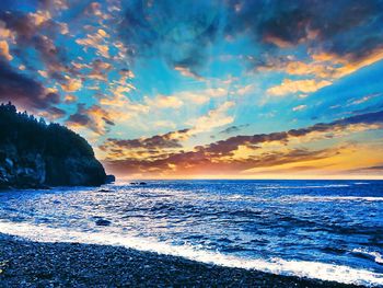 Scenic view of sea against dramatic sky