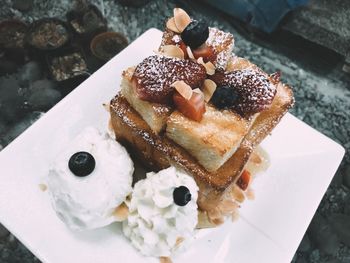 High angle view of cake in plate