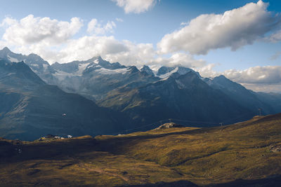 Scenic view of snowcapped mountains against sky