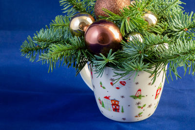 Close-up of christmas decorations on table