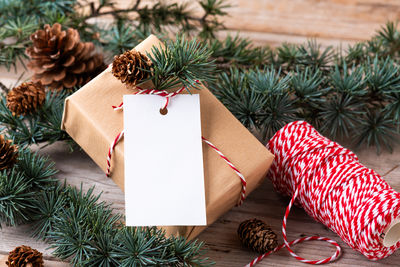 Close-up of christmas decorations on table