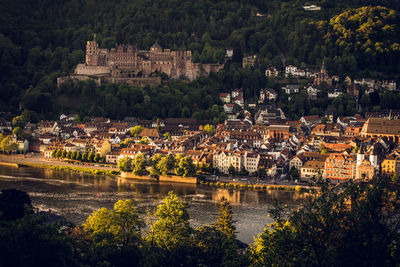 High angle view of  heidelberg old town during sunrise