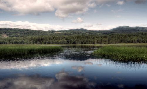 Scenic view of lake against sky