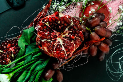 High angle view of strawberries