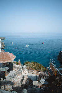 High angle view of sea against clear sky