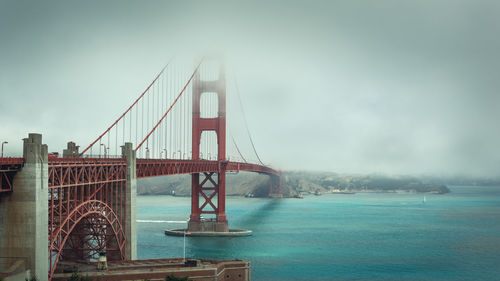 Golden gate bridge in city against sky