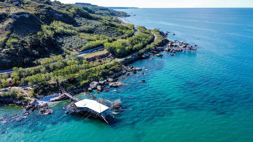 High angle view of swimming pool by sea