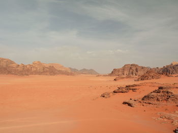 Scenic view of wadi rum desert against sky in jordan