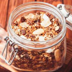 Close-up of breakfast served on table