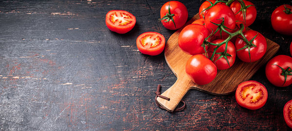 High angle view of tomatoes on table