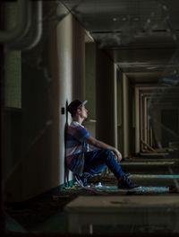 Sad man in corridor