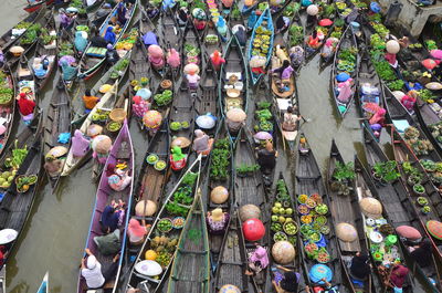 High angle view of people at market
