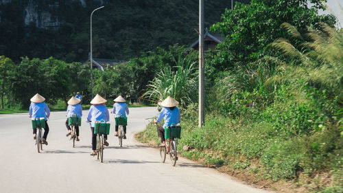 People riding bicycle on road