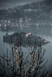 High angle view of city at night
