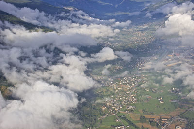 High angle view of aerial view of city against sky
