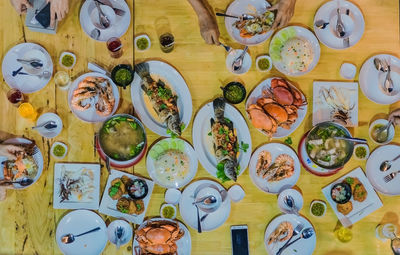 High angle view of food on table