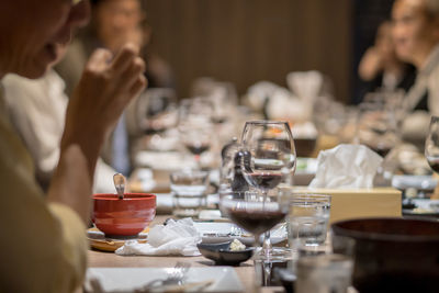 Wine glasses on the dining table in a fine restaurant