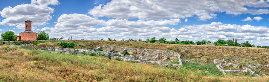 Ancient greek colony olbia on the banks of the southern bug river in ukraine on a cloudy summer day.