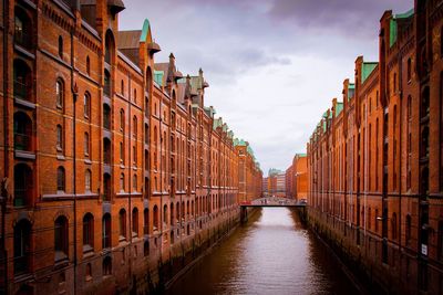 Canal amidst buildings against sky in city