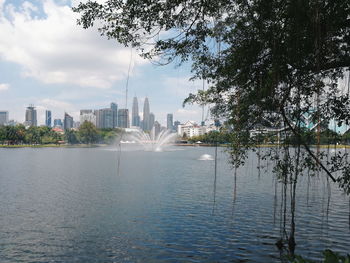 View of fountain in city