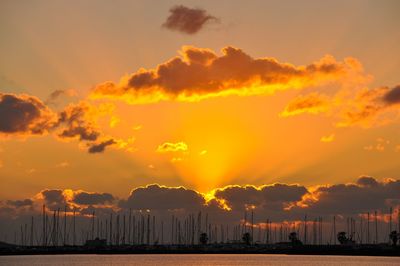 Scenic view of dramatic sky over sea during sunset