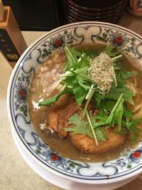 High angle view of meal served in bowl