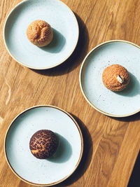 High angle view of breakfast served on table