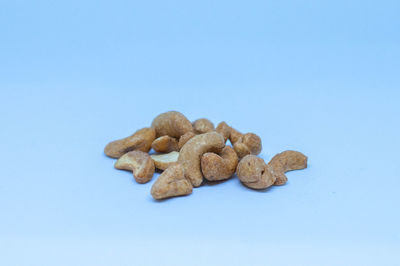 Close-up of cookies against blue background