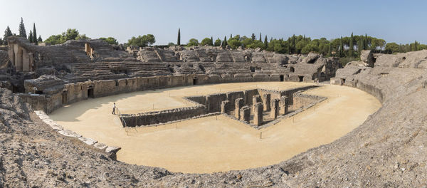 High angle view of old ruins against sky