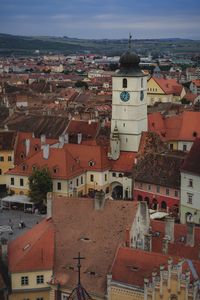 High angle view of townscape against sky in city