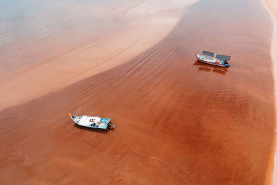 High angle view of ship in sea