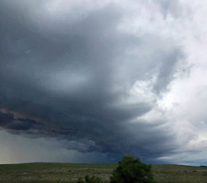 Scenic view of field against cloudy sky