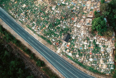 High angle view of cars on street