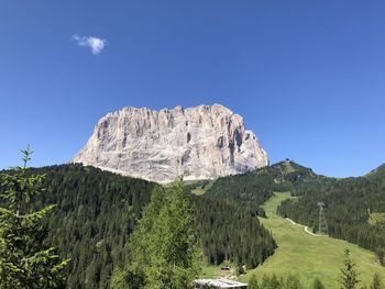 Scenic view of rocky mountains against clear blue sky