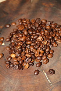 High angle view of coffee beans on table